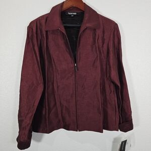 NWT‎ Emanuel Ungaro Zip Up Linen Silk Blazer Size 8/42 Burgundy Lightweight